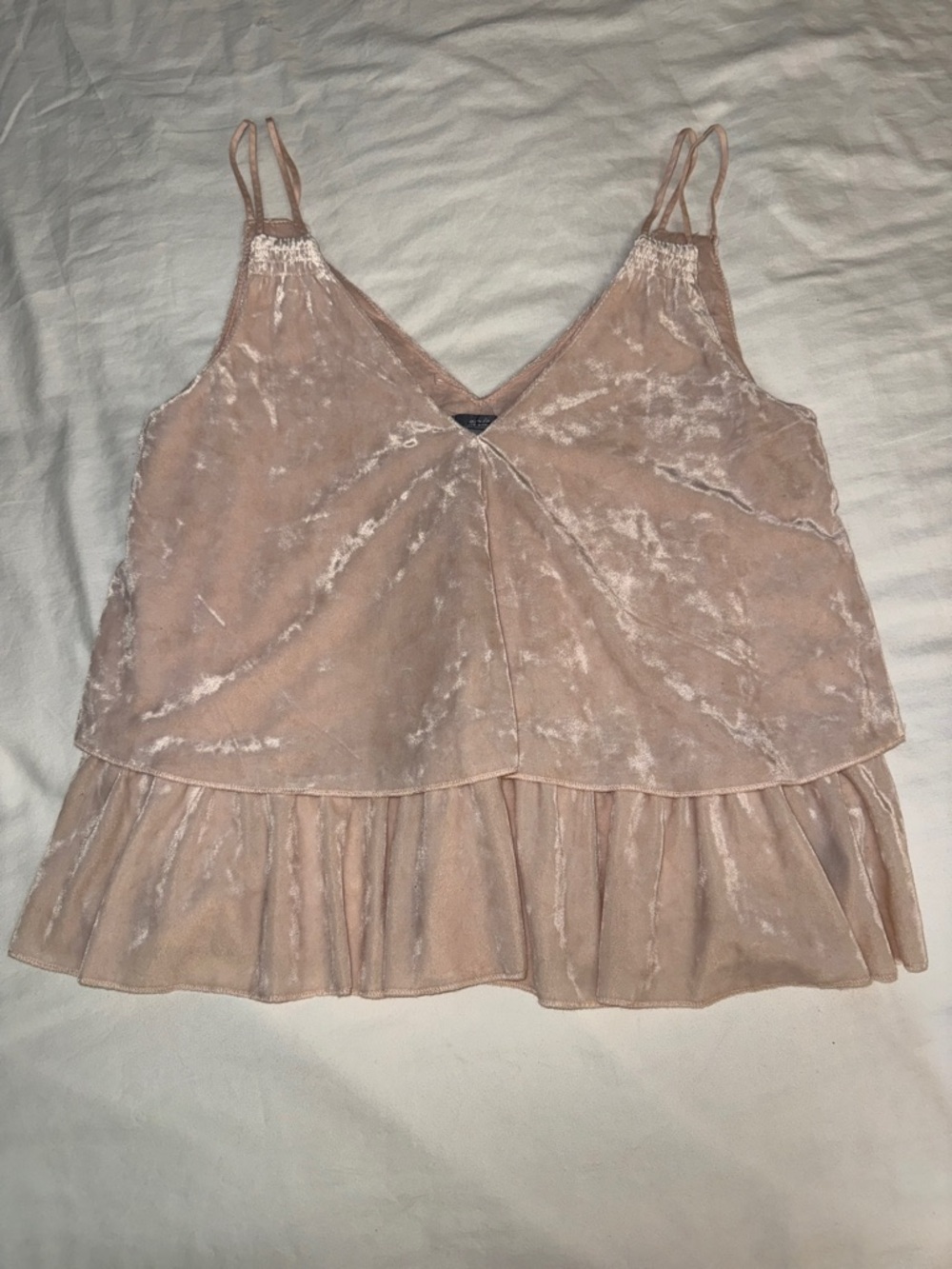 aerie Blush Velvet Ruffle Hem V-Neck Cami
